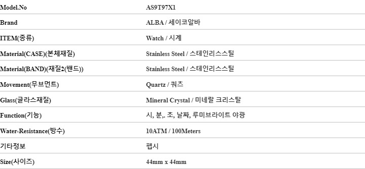 세이코알바 AS9T97X1 펩시 남성 메탈시계 상세 이미지 6