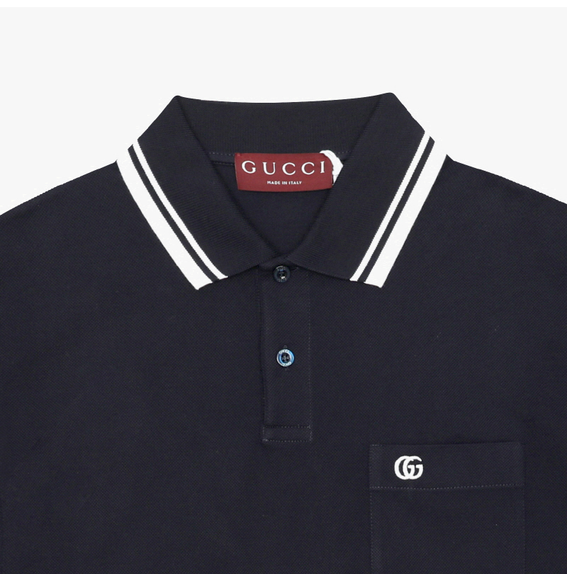 GUCCI メンズ 半袖Tシャツ 795174 XJG16 4003 Cotton polo shirt with embroidery in navy | GUCCI® US